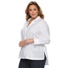 Plus Size Dana Buchman Shirred High-low Shirt, Women's, Size: 3xl, White