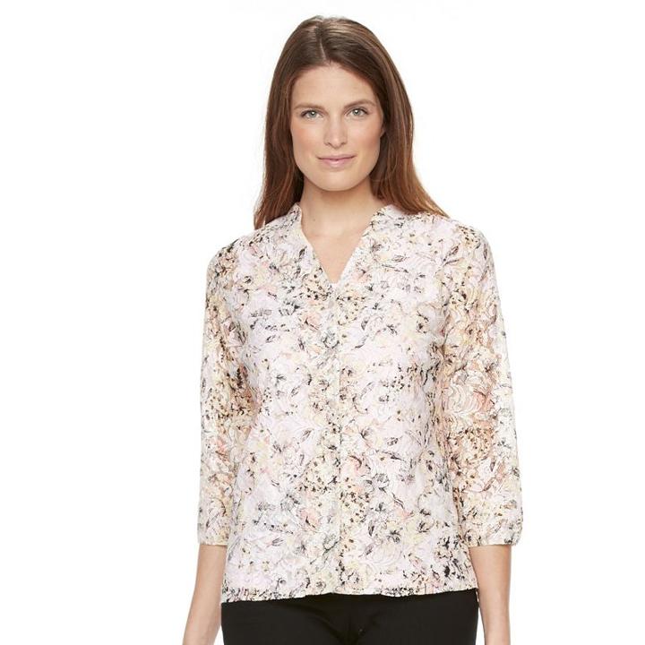 Petite Napa Valley Print Lace Top With Tank, Women's, Size: S Petite, Red