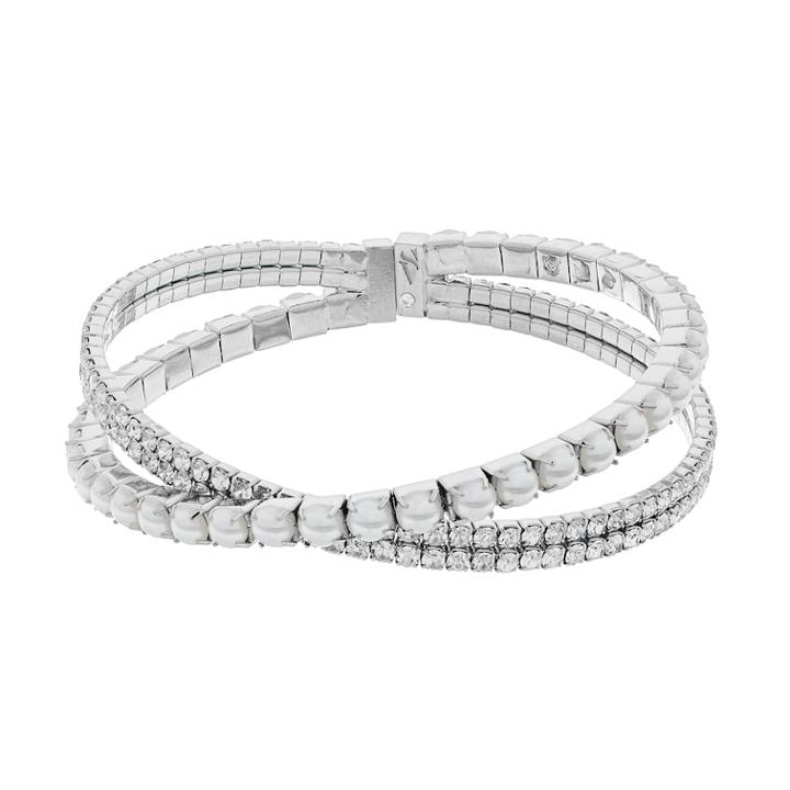 Simply Vera Vera Wang Simulated Pearl & Crystal Flexible Cuff Bracelet, Women's, White