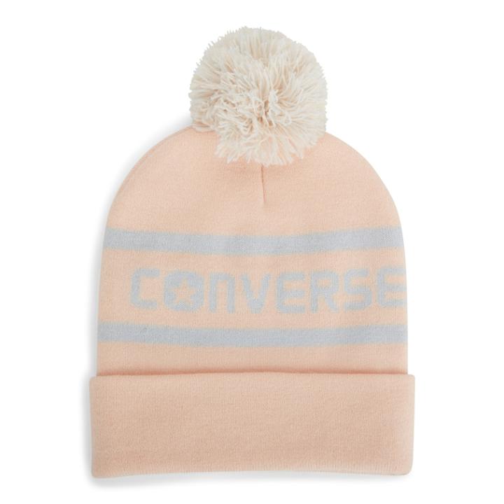 Women's Converse Wordmark Knit Pom Pom Beanie, Light Pink
