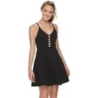 Juniors' Trixxi Cutout Lattice Floral Scuba Skater Dress, Teens, Size: Large, Black