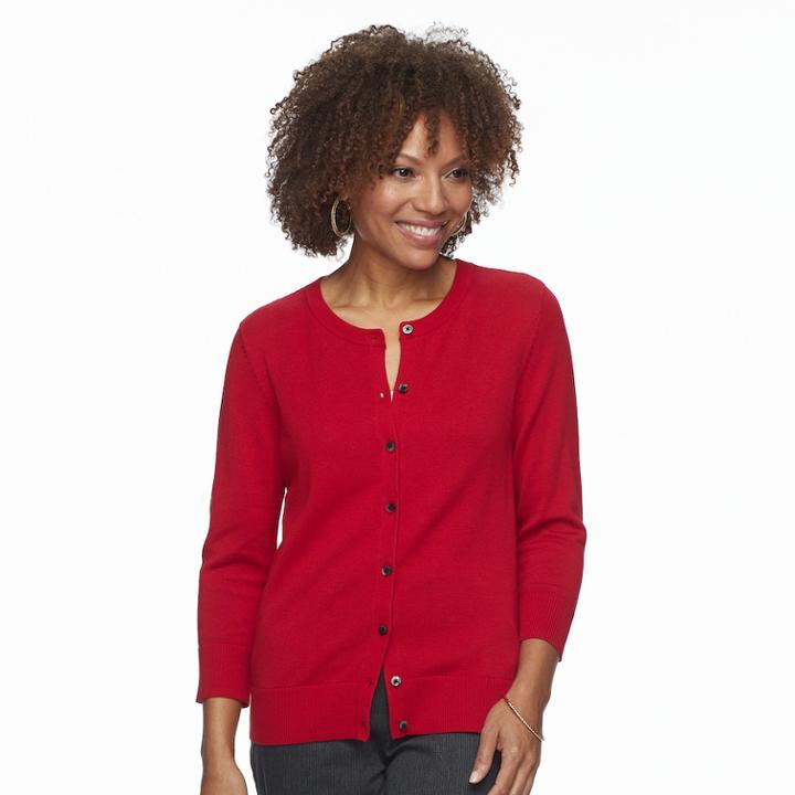 Petite Croft & Barrow&reg; Button Front Cardigan, Women's, Size: Xs Petite, Med Red
