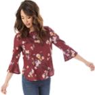 Juniors' Iz Byer Boatneck Bell Sleeve Top, Teens, Size: Xs, Burgundy Floral
