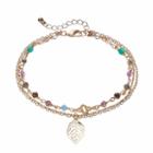 Mudd&reg; Beaded Leaf Charm Multi Strand Anklet, Women's, Gold