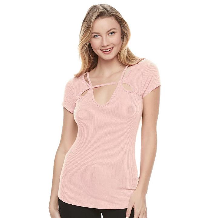 Juniors' Candie's&reg; Strappy Cutout Top, Girl's, Size: Large, Brt Pink