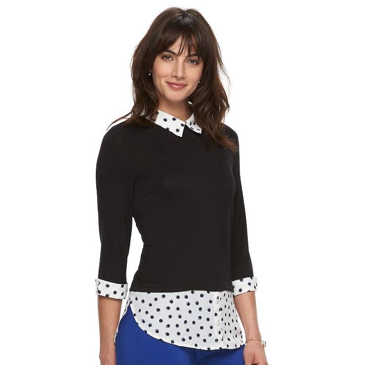 Women's Elle&trade; Mock-layer Split Back Top, Size: Small, Black