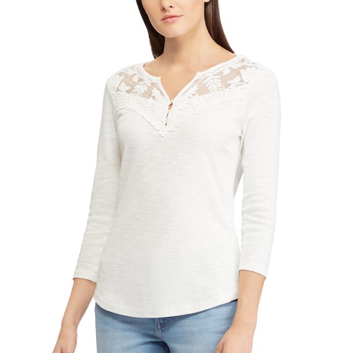 Women's Chaps Lace-yoke Henley, Size: Xl, Natural