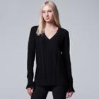 Women's Simply Vera Vera Wang Cable Knit V-neck Sweater, Size: Medium, Black
