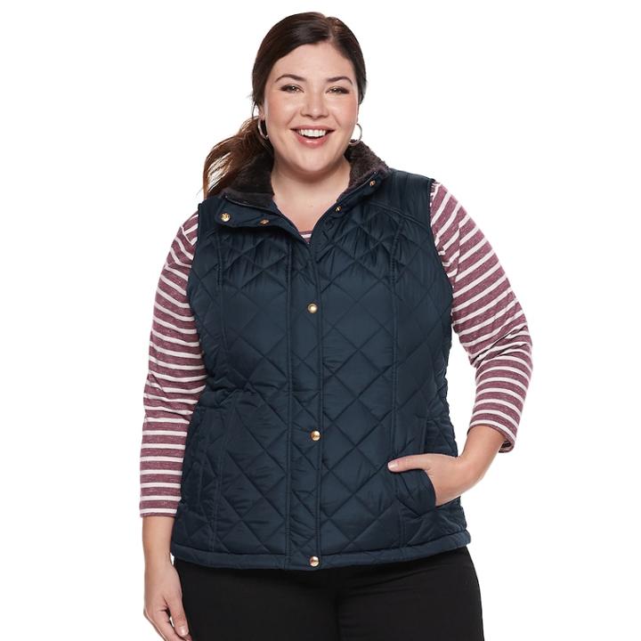 Plus Size Weathercast Faux-fur Lined Quilted Vest, Women's, Size: 2xl, Grey