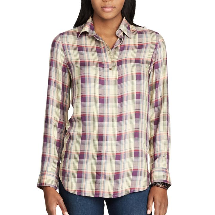 Women's Chaps Plaid Twill Shirt, Size: Xl, Green