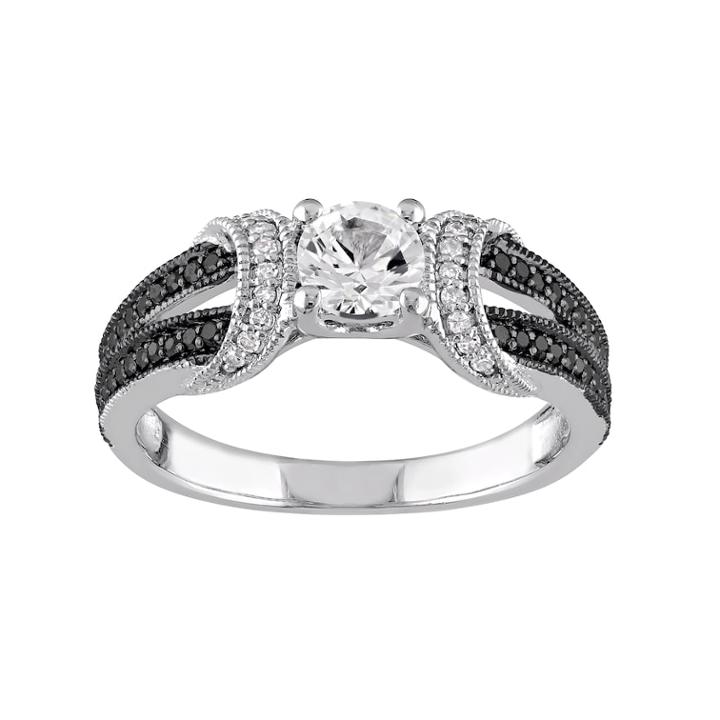 Stella Grace Sterling Silver Lab-created White Sapphire & 1/4 Carat T.w. Diamond Split Shank Ring, Women's, Size: 8, Black