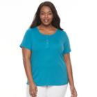 Croft & Barrow, Plus Size &reg; Henley Tee, Women's, Size: 1xl, Turquoise/blue (turq/aqua)