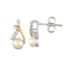 Two Tone Sterling Silver Freshwater Cultured Pearl Drop Earrings, Women's, White