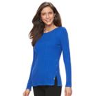 Women's Croft & Barrow&reg; Button Side Long Sleeve Top, Size: Large, Blue (navy)