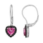 Sterling Silver Lab-created Pink Sapphire, Black Spinel And Diamond Accent Heart Drop Earrings, Women's