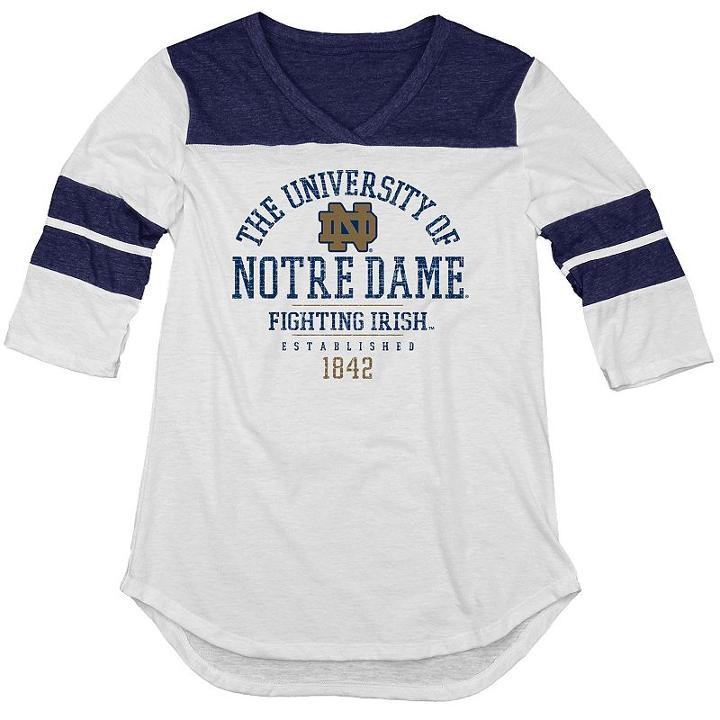 Juniors' Blue 84 Notre Dame Fighting Irish Arm Stripe Tee, Women's, Size: Large, White