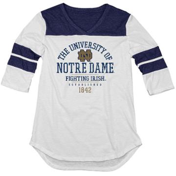 Juniors' Blue 84 Notre Dame Fighting Irish Arm Stripe Tee, Women's, Size: Large, White