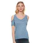 Women's Rock & Republic&reg; Marled Cold-shoulder Tee, Size: Large, Blue (navy)
