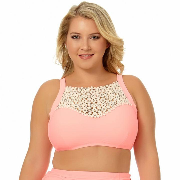 Juniors' Plus Size In Mocean Crochet High-neck Bikini Top, Size: 0x, Med Orange