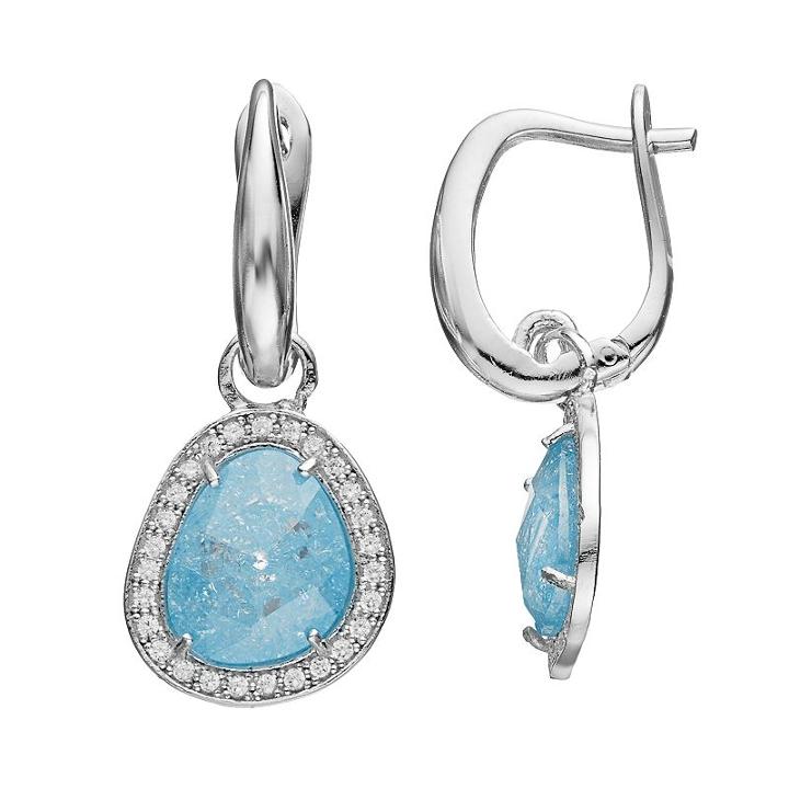 Sterling Silver Cubic Zirconia Teardrop Halo Earrings, Women's, Blue