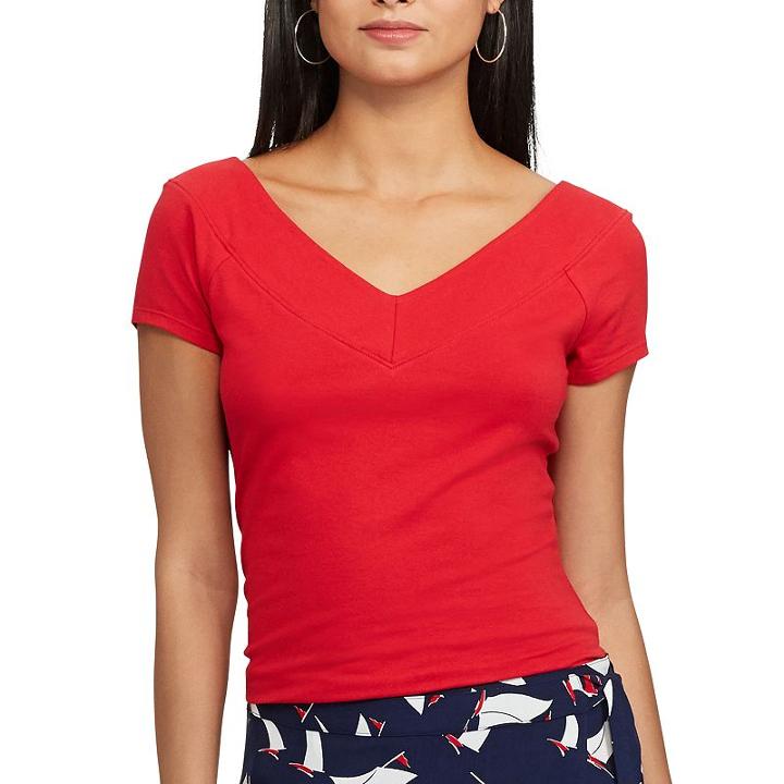 Women's Chaps V-neck Tee, Size: Small, Red