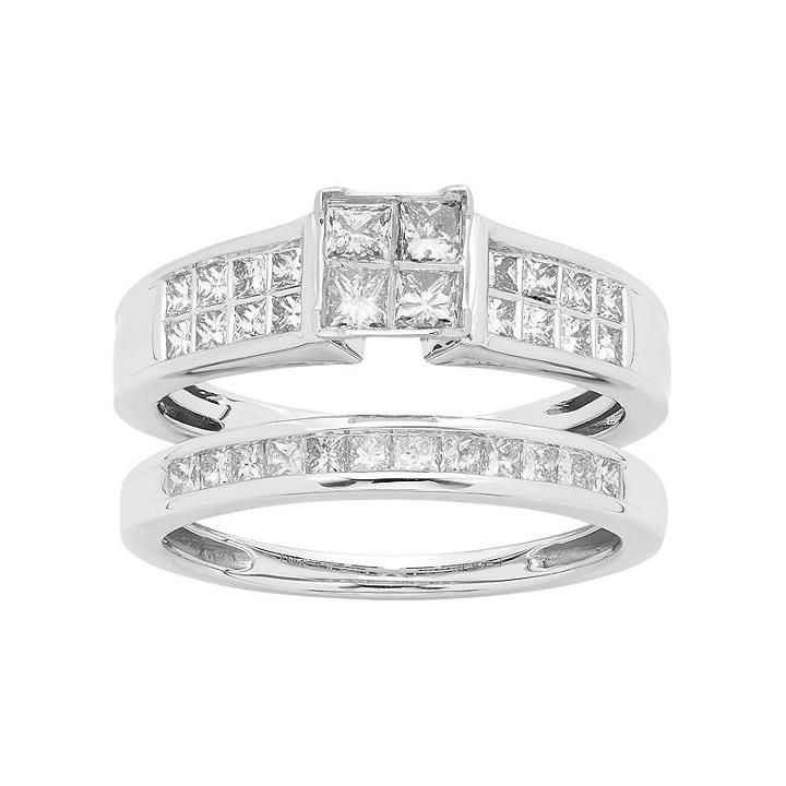 14k White Gold 1 Carat T.w. Igl Certified Diamond Square Engagement Ring Set, Women's, Size: 7.50
