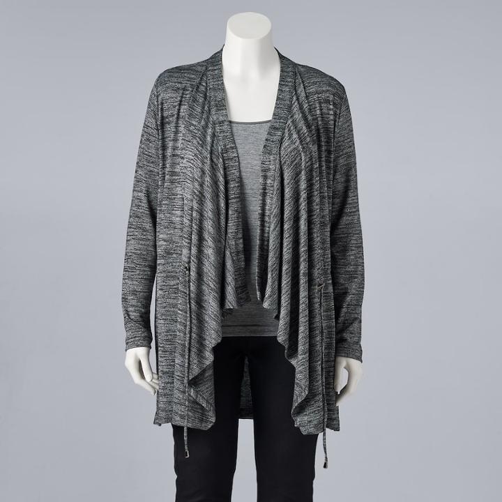 Plus Size Simply Vera Vera Wang Draped Open-front Cardigan, Women's, Size: 2xl, Dark Grey