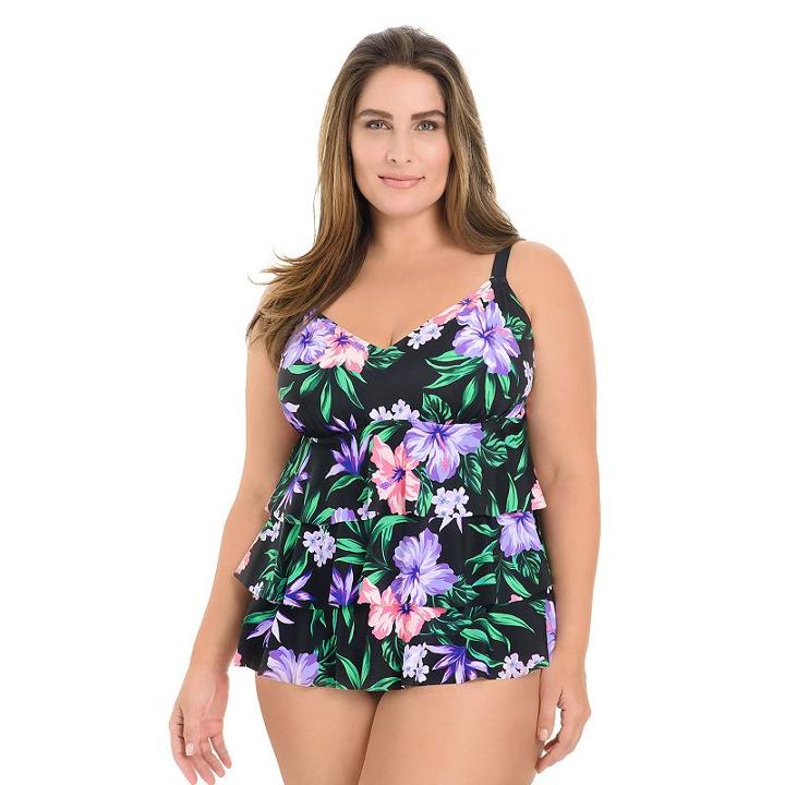 Plus Size Croft & Barrow&reg; Tummy Slimmer Tiered Swimdress, Women's, Size: 26 W, Black