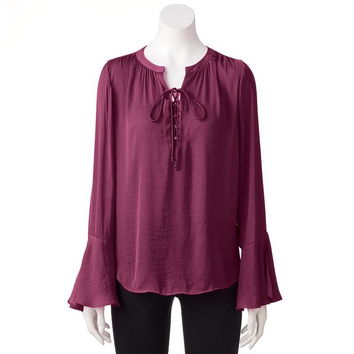 Women's Jennifer Lopez Bell Sleeve Top, Size: Large, Drk Purple