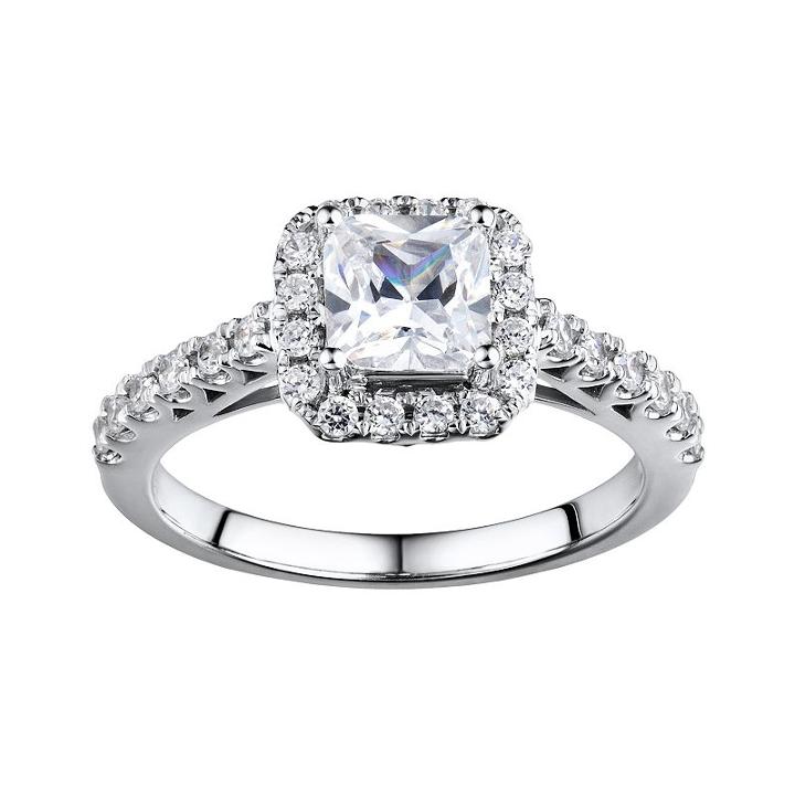 Diamonluxe Sterling Silver 2-ct. T.w. Simulated Diamond Frame Ring, Women's, Size: 7, White