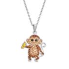 Silver Tone Crystal Monkey Pendant Necklace, Women's, Brown
