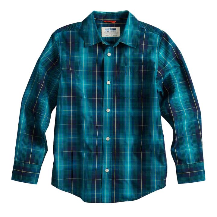 Boys 8-20 Urban Pipeline&reg; Plaid Button-down Shirt, Size: Small, Dark Blue