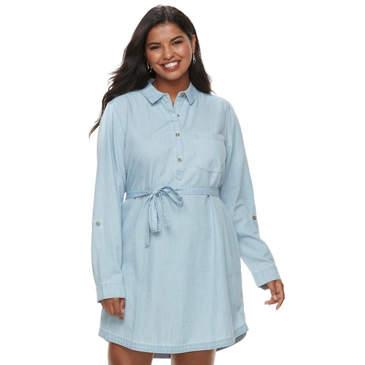 Juniors' Plus Size So&reg; Chambray Shirt Dress, Teens, Size: 2xl, Med Blue
