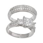 Diamonluxe Sterling Silver 2 1/4-ct. T.w. Simulated Diamond 3-stone Ring Set, Women's, Size: 6, White