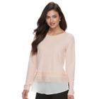 Women's Elle&trade; Lace Trim Mock-layer Top, Size: Medium, Pink Other