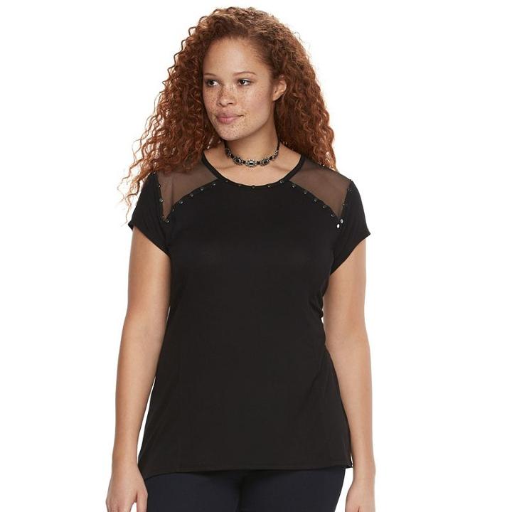 Plus Size Rock & Republic&reg; Studded Mesh Tee, Women's, Size: 0x, Black