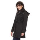 Women's Gallery Hooded Ruffle-hem Trench Coat, Size: Small, Black