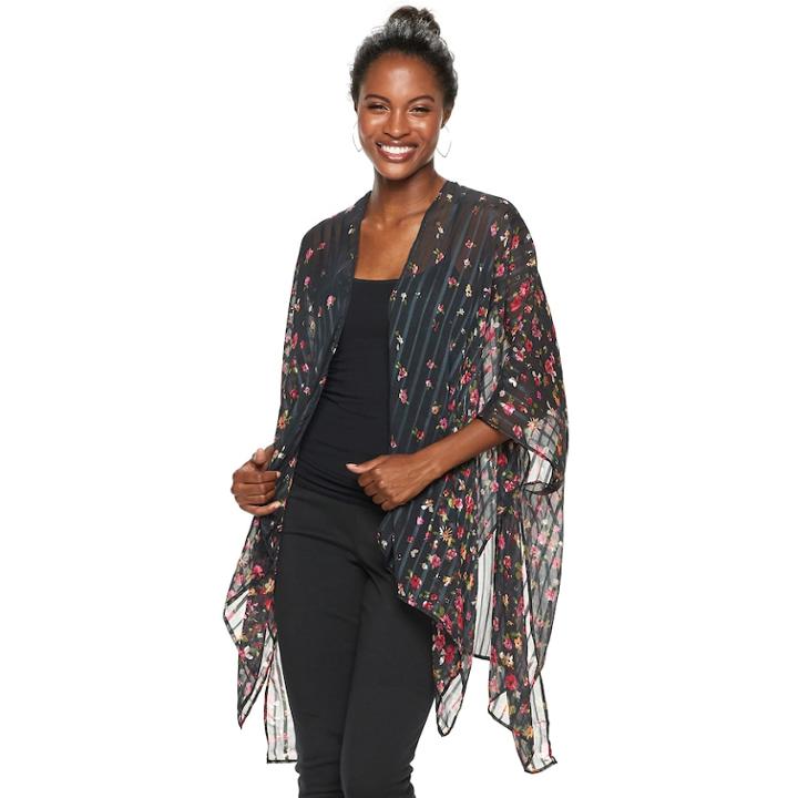 Women's Apt. 9&reg; Satin Striped Floral Ruana, Black