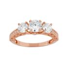 Cubic Zirconia 3-stone Engagement Ring In 10k Rose Gold, Women's, Size: 6, White