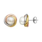 Tri-tone 14k Gold Over Silver Freshwater Cultured Pearl Stud Earrings, Women's, White