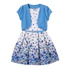 Girls 4-6x Short Sleeve Jacket & Floral Skater Dress With Belt, Girl's, Size: 6, Blue