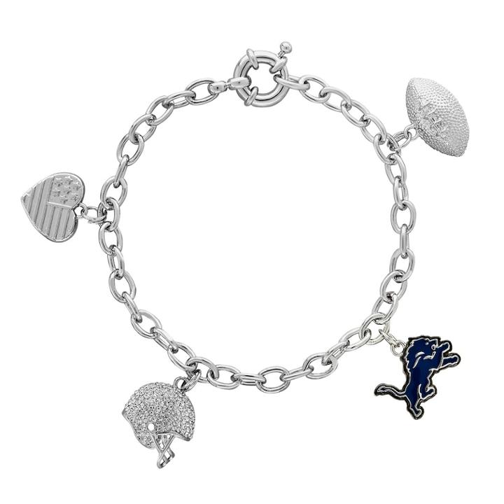 Detroit Lions Charm Bracelet, Women's, Size: 7.5, White