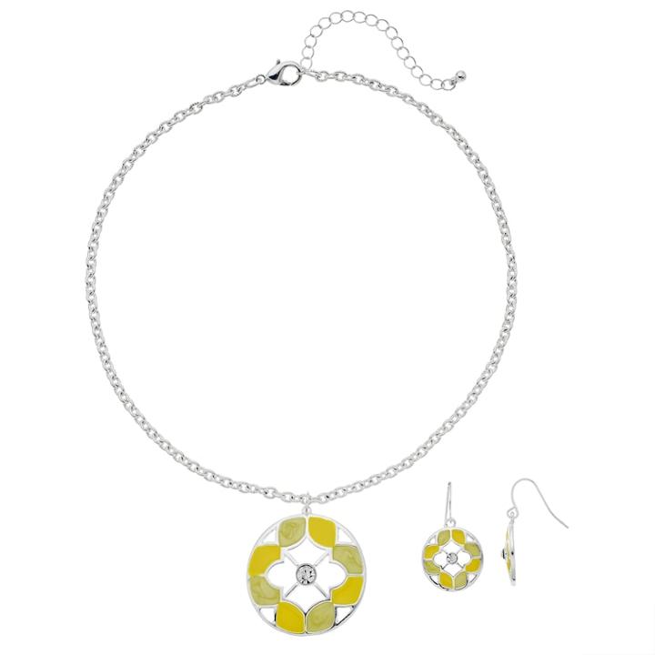 Yellow Circle Necklace & Drop Earring Set, Women's