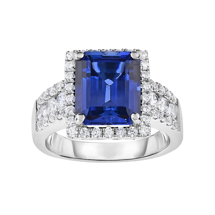 Sterling Silver Lab-created Sapphire & Cubic Zirconia Square Halo Ring, Women's, Size: 7, Blue