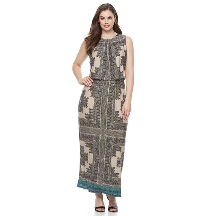 Plus Size Suite 7 Printed Blouson Maxi, Women's, Size: 14 W, Blue Other