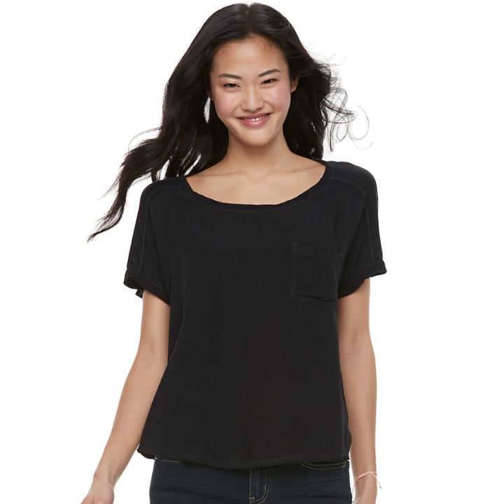 Juniors' So&reg; Solid Raglan Dolman Tee, Teens, Size: Large, Black