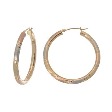 New York Gold Designs 14k Gold Tri-tone Stripe Hoop Earrings, Women's, Yellow
