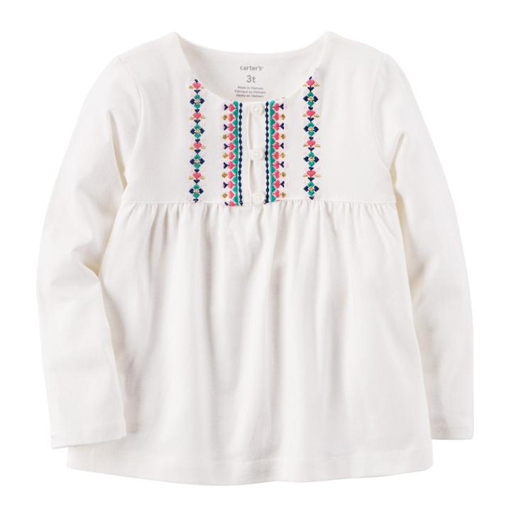 Girls 4-8 Carter's Embroidered Babydoll Top, Size: 6, White