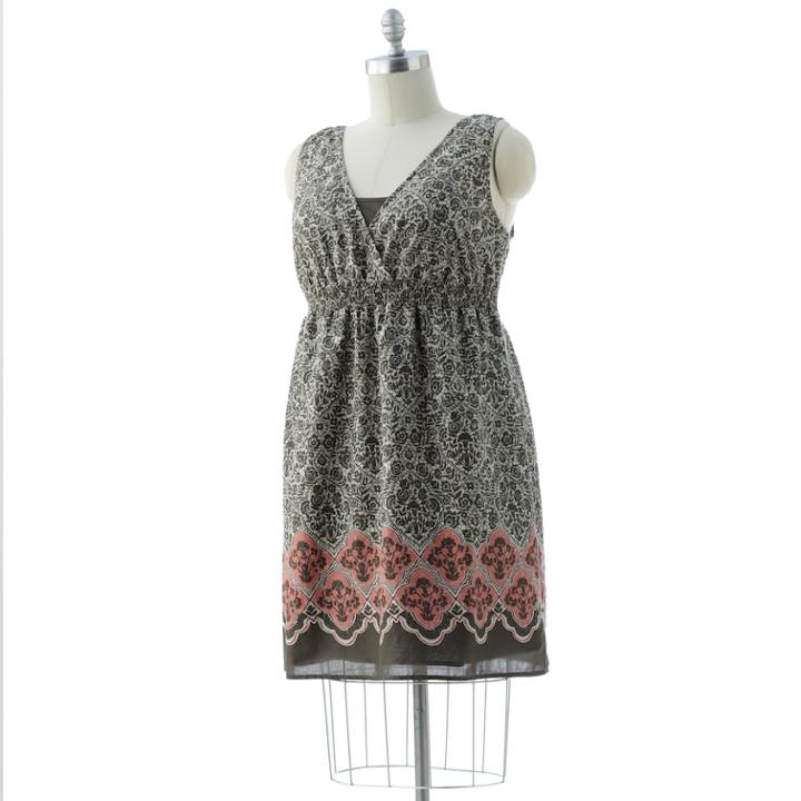 Plus Size Sonoma Goods For Life&trade; Tile Babydoll Dress & Camisole Set - Women's Plus, Size: 1xl, Med Brown
