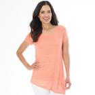 Ab Studio, Women's Burnout Asymmetrical Hem Tee, Size: Small, Lt Orange
